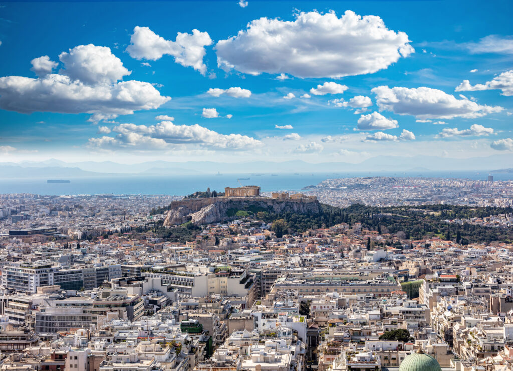 Athens, Greece. Acropolis and Parthenon temple, view from Lycabettus Hill.