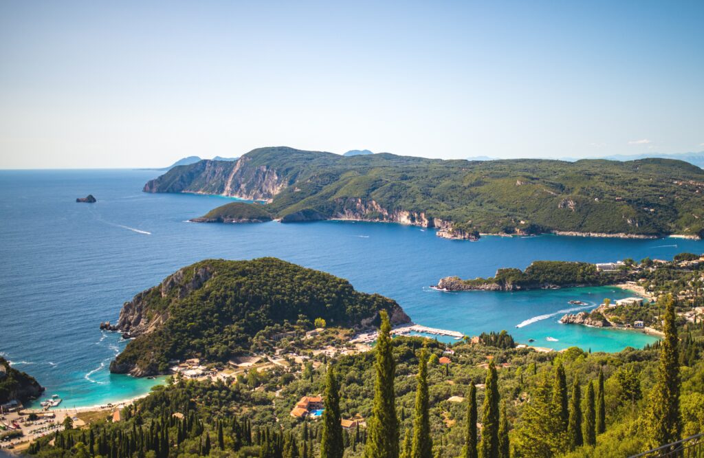 Kerkyra Corfu landscape of Ioniann sea.