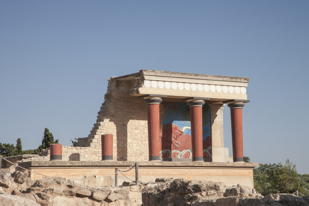 Ruins of Knossos with fresco, Crete, Greece